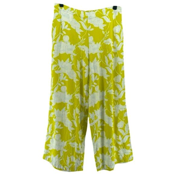 Marc New York Chartreuse Floral High Waisted Wide Leg Crop Pants M Linen Blend - Picture 13 of 13
